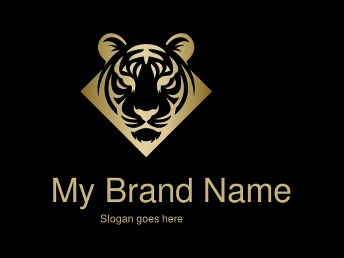 Gold Diamond-Framed Tiger Face Logo Design for Luxury Wildlife and Fashion Brands